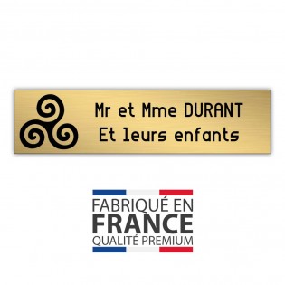 Plaque boite aux lettres format Decayeux TRISKELL (100x25mm) or brossé lettres noires - 2 lignes