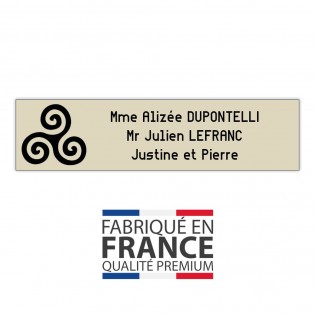 Plaque boite aux lettres format Decayeux TRISKELL (100x25mm) beige lettres noires - 3 lignes