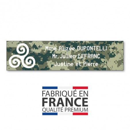 Plaque boite aux lettres format Decayeux TRISKELL (100x25mm) Camo Vert lettres blanches - 3 lignes