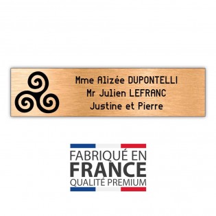 Plaque boite aux lettres format Decayeux TRISKELL (100x25mm) cuivre lettres noires - 3 lignes