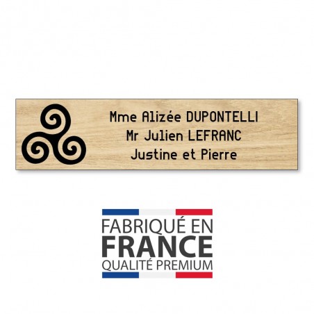 Plaque boite aux lettres format Decayeux TRISKELL (100x25mm) effet bois clair lettres noires - 3 lignes
