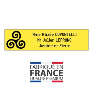 Plaque boite aux lettres format Decayeux TRISKELL (100x25mm) jaune lettres noires - 3 lignes