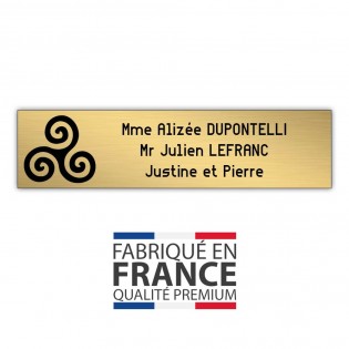 Plaque boite aux lettres format Decayeux TRISKELL (100x25mm) or brossé lettres noires - 3 lignes