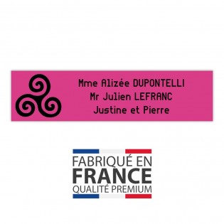 Plaque boite aux lettres format Decayeux TRISKELL (100x25mm) rose lettres noires - 3 lignes