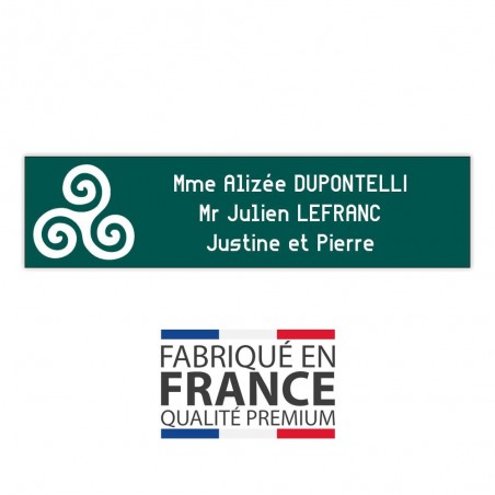 Plaque boite aux lettres format Decayeux TRISKELL (100x25mm) vert foncé lettres blanches - 3 lignes
