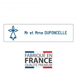 Plaque boite aux lettres format Decayeux HERMINE (100x25mm) blanche lettres bleues - 1 ligne