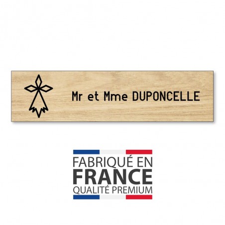 Plaque boite aux lettres format Decayeux HERMINE (100x25mm) effet bois clair lettres noires - 1 ligne