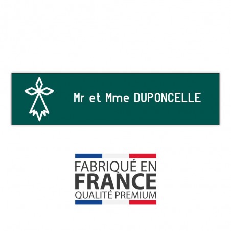 Plaque boite aux lettres format Decayeux HERMINE (100x25mm) vert foncé lettres blanches - 1 ligne
