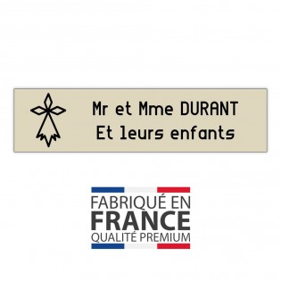 Plaque boite aux lettres format Decayeux HERMINE (100x25mm) beige lettres noires - 2 lignes