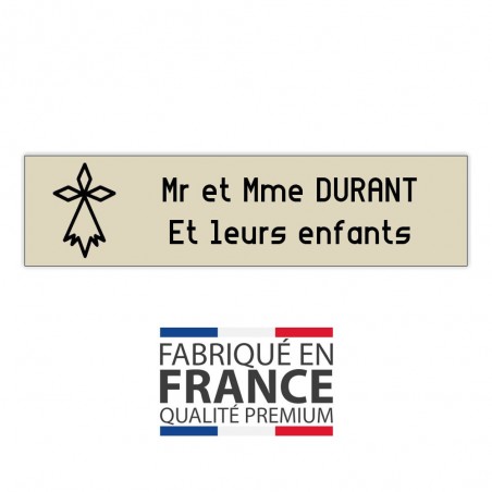 Plaque boite aux lettres format Decayeux HERMINE (100x25mm) beige lettres noires - 2 lignes