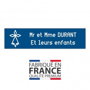 Plaque boite aux lettres format Decayeux HERMINE (100x25mm) bleue lettres blanches - 2 lignes