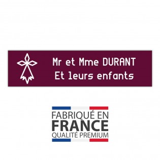 Plaque boite aux lettres format Decayeux HERMINE (100x25mm) bordeaux lettres blanches - 2 lignes