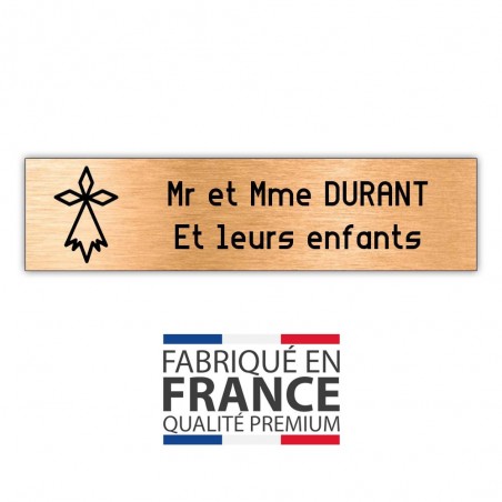 Plaque boite aux lettres format Decayeux HERMINE (100x25mm) cuivre lettres noires - 2 lignes