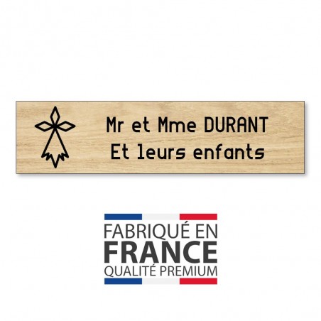 Plaque boite aux lettres format Decayeux HERMINE (100x25mm) effet bois clair lettres noires - 2 lignes