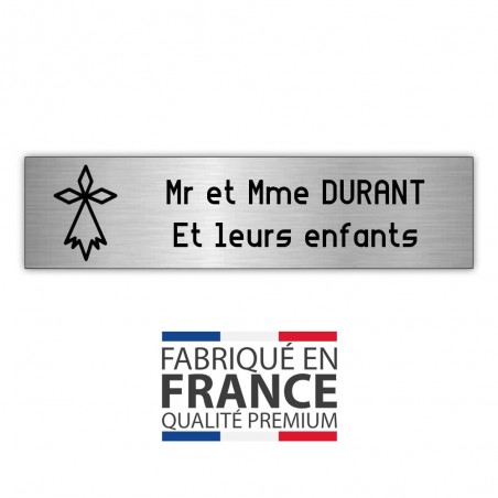 Plaque boite aux lettres format Decayeux HERMINE (100x25mm) gris argent lettres noires - 2 lignes