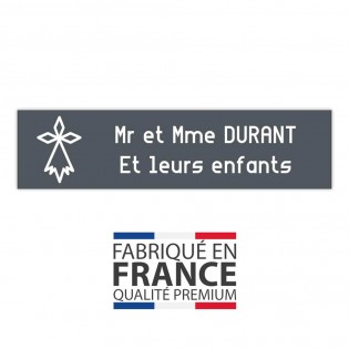 Plaque boite aux lettres format Decayeux HERMINE (100x25mm) grise lettres blanches - 2 lignes