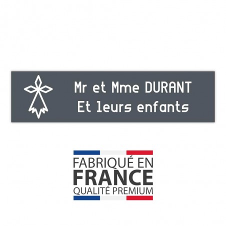 Plaque boite aux lettres format Decayeux HERMINE (100x25mm) grise lettres blanches - 2 lignes