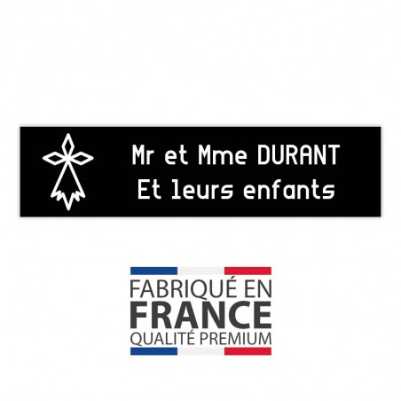 Plaque boite aux lettres format Decayeux HERMINE (100x25mm) noire lettres blanches - 2 lignes
