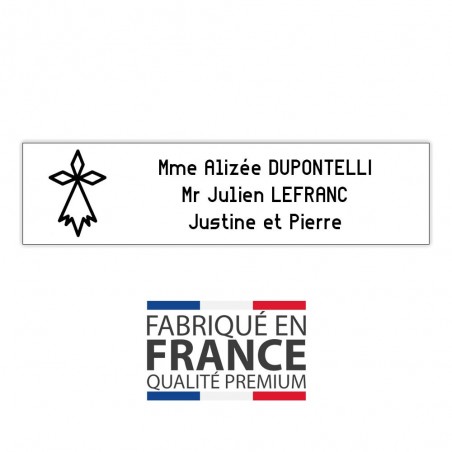 Plaque boite aux lettres format Decayeux HERMINE (100x25mm) blanche lettres bleues - 3 lignes