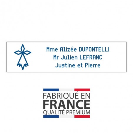 Plaque boite aux lettres format Decayeux HERMINE (100x25mm) blanche lettres noires - 3 lignes