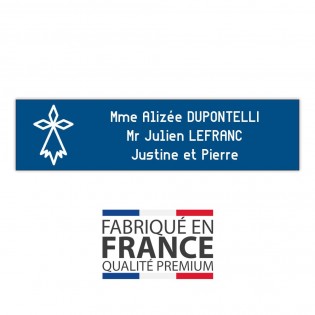 Plaque boite aux lettres format Decayeux HERMINE (100x25mm) bleue lettres blanches - 3 lignes