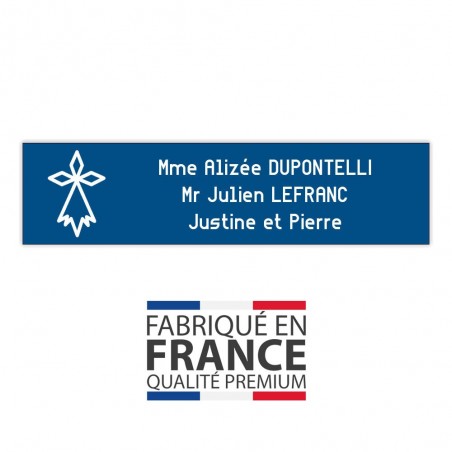 Plaque boite aux lettres format Decayeux HERMINE (100x25mm) bleue lettres blanches - 3 lignes