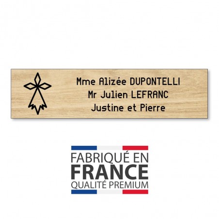 Plaque boite aux lettres format Decayeux HERMINE (100x25mm) effet bois clair lettres noires - 3 lignes
