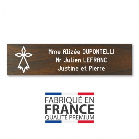 Plaque boite aux lettres format Decayeux HERMINE (100x25mm) effet bois foncé lettres blanches - 3 lignes