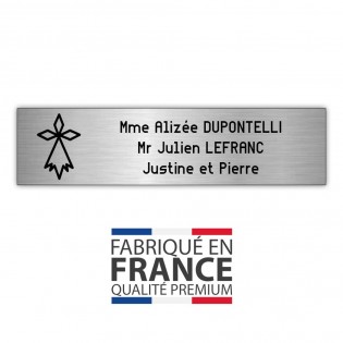 Plaque boite aux lettres format Decayeux HERMINE (100x25mm) gris argent lettres noires - 3 lignes