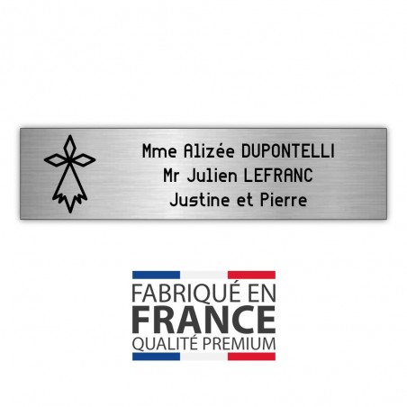 Plaque boite aux lettres format Decayeux HERMINE (100x25mm) gris argent lettres noires - 3 lignes