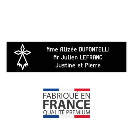 Plaque boite aux lettres format Decayeux HERMINE (100x25mm) noire lettres blanches - 3 lignes