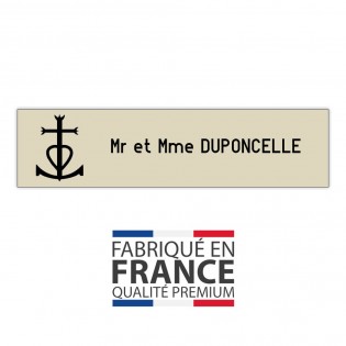 Plaque boite aux lettres format Decayeux CROIX CAMARGUAISE (100x25mm) beige lettres noires - 1 ligne