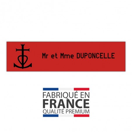 Plaque boite aux lettres format Decayeux CROIX CAMARGUAISE (100x25mm) rouge lettres noires - 1 ligne