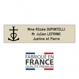 Plaque boite aux lettres format Decayeux CROIX CAMARGUAISE (100x25mm) beige lettres noires - 3 lignes