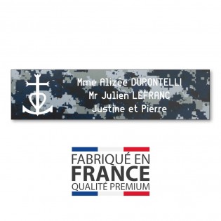 Plaque boite aux lettres format Decayeux CROIX CAMARGUAISE (100x25mm) Camo Bleu lettres blanches - 3 lignes