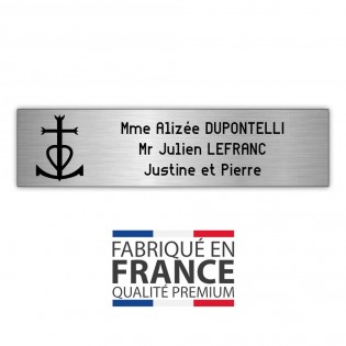 Plaque boite aux lettres format Decayeux CROIX CAMARGUAISE (100x25mm) gris argent lettres noires - 3 lignes