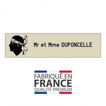 Plaque boite aux lettres format Decayeux CORSE (100x25mm) beige lettres noires - 1 ligne