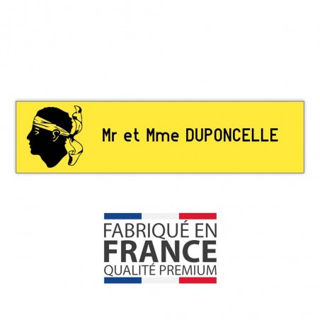 Plaque boite aux lettres format Decayeux CORSE (100x25mm) jaune lettres noires - 1 ligne