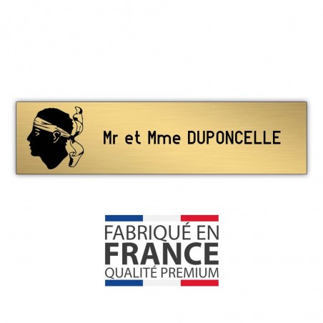 Plaque boite aux lettres format Decayeux CORSE (100x25mm) or brossé lettres noires - 1 ligne
