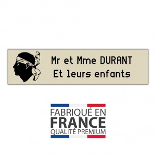 Plaque boite aux lettres format Decayeux CORSE (100x25mm) beige lettres noires - 2 lignes