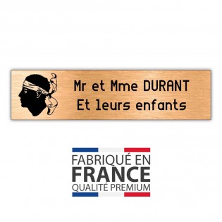 Plaque boite aux lettres format Decayeux CORSE (100x25mm) cuivre lettres noires - 2 lignes