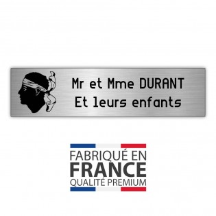 Plaque boite aux lettres format Decayeux CORSE (100x25mm) gris argent lettres noires - 2 lignes