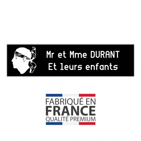 Plaque boite aux lettres format Decayeux CORSE (100x25mm) noire lettres blanches - 2 lignes