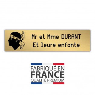 Plaque boite aux lettres format Decayeux CORSE (100x25mm) or brossé lettres noires - 2 lignes