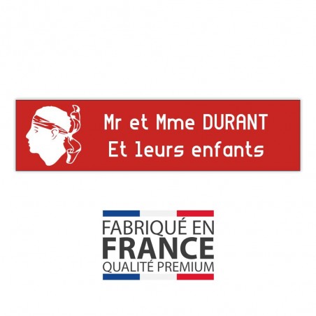 Plaque boite aux lettres format Decayeux CORSE (100x25mm) rouge lettres blanches - 2 lignes