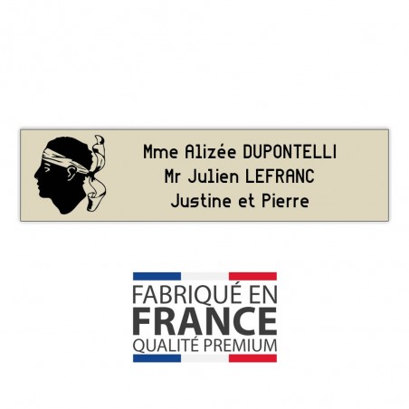 Plaque boite aux lettres format Decayeux CORSE (100x25mm) beige lettres noires - 3 lignes