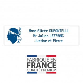 Plaque boite aux lettres format Decayeux CORSE (100x25mm) blanche lettres bleues - 3 lignes