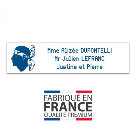 Plaque boite aux lettres format Decayeux CORSE (100x25mm) blanche lettres bleues - 3 lignes