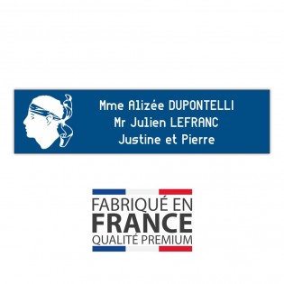 Plaque boite aux lettres format Decayeux CORSE (100x25mm) bleue lettres blanches - 3 lignes