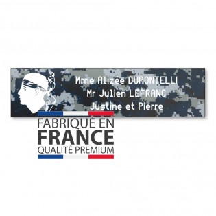 Plaque boite aux lettres format Decayeux CORSE (100x25mm) Camo Bleu lettres blanches - 3 lignes